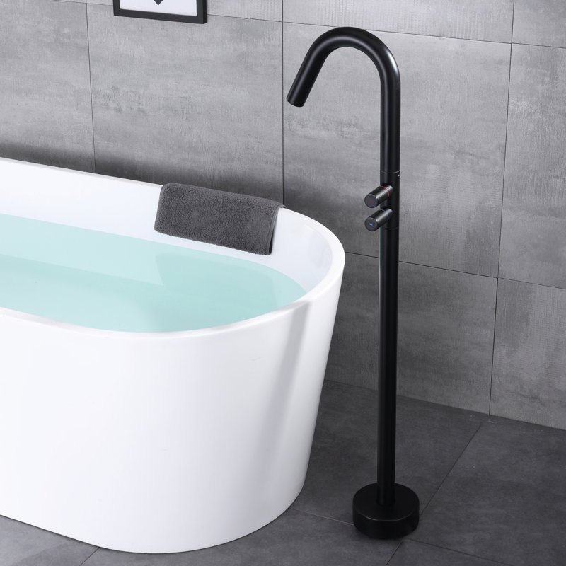 Robinet de baignoire autoportant à fixation au plancher à poignée double