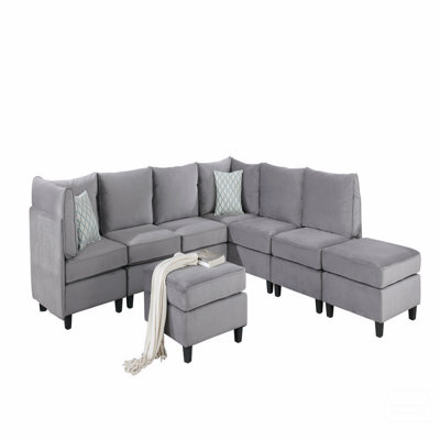 120" Gray Velvet 8Pc Modular Sectional Sofa