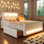 Lit plateforme tapissier simple avec tiroir, bande lumineuse à DEL, port USB, blanc