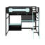 Lit mezzanine double en bois avec bureau, tablettes et lumières DEL-736930059