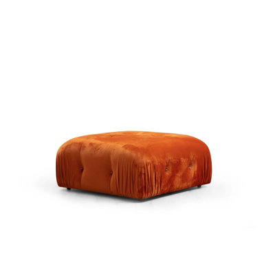Stylish Tuffet Ottoman, Orange, 37.4 x 37.4 x 17.7 inches | Beech Wood & Chipboard Frame, 100% Polyester Fabric | 28 DNS Foam Cushioning with Fixed Seat | Modern Design with Matt Black Legs | Perfect for Hotels & Living Rooms
