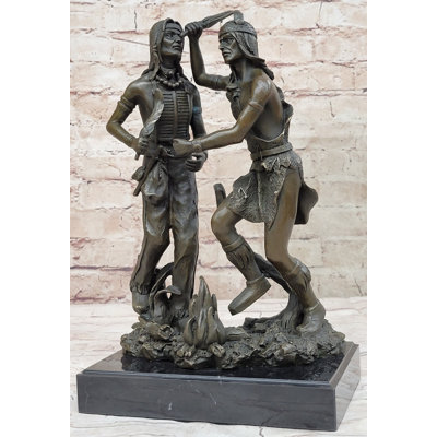 Native American Indian Dancers Rain Dance Bronze Sculpture Statue Original Art On Marble Base