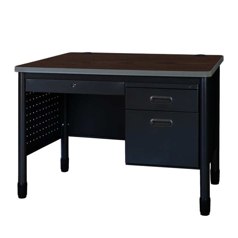 Bureau à piédestal simple en acier avec tiroir central 48 po x 30 po Pasival, Brun / Noir