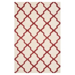 Cannen Geometric Handmade Tufted Wool Ivory / Rust Area Rug