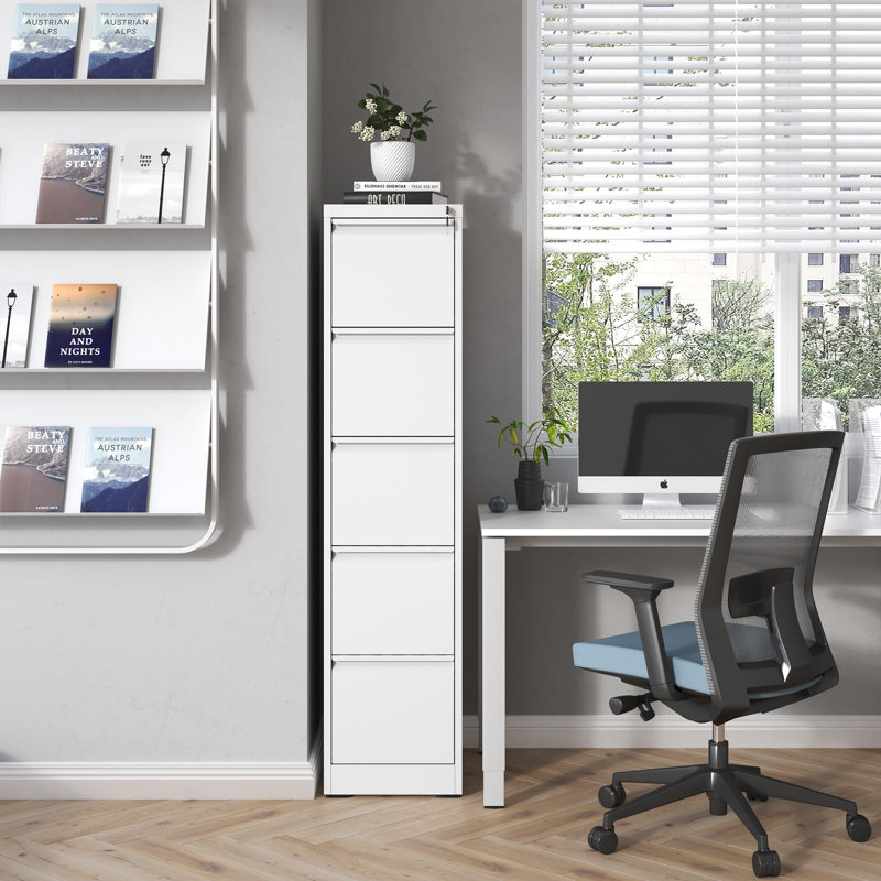 White Vertical 5-Drawer Lockable Metal Filing Cabinet