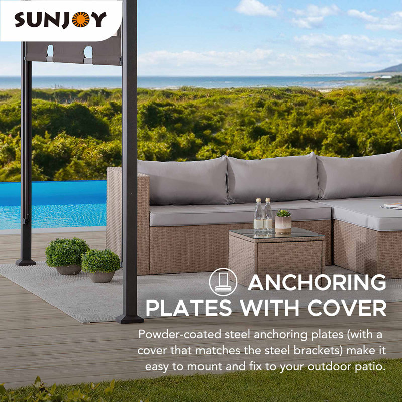 Tan and Brown Steel Arched Pergola with Adjustable Canopy