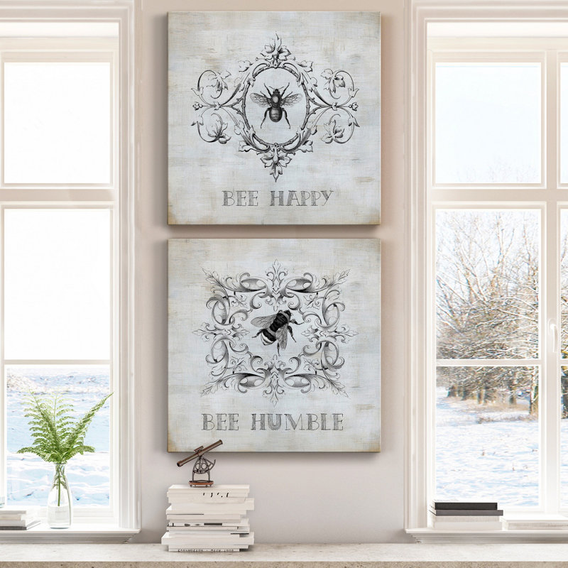 «Bee Happy», ensemble de 2 reproductions sur toiles tendues, H 10 po x l 10 po x P 1,25 po