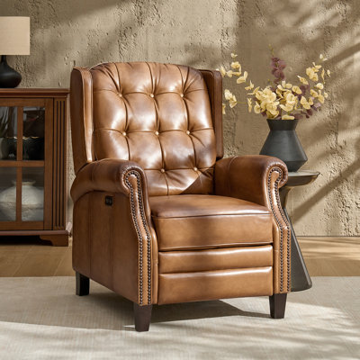 Martina 29.25''W Waxed Leather Power Recliner with Solid Wood Legs