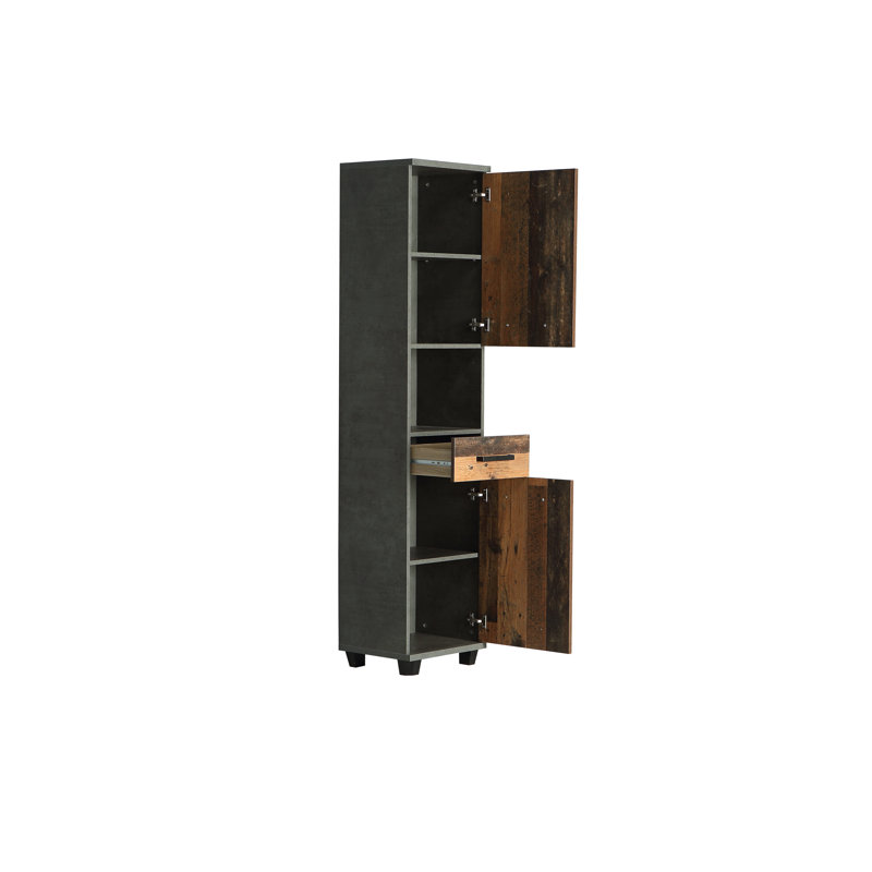 Aceituno Freestanding Linen Cabinet, Dark Grey Concrete/Vintage Old Wood