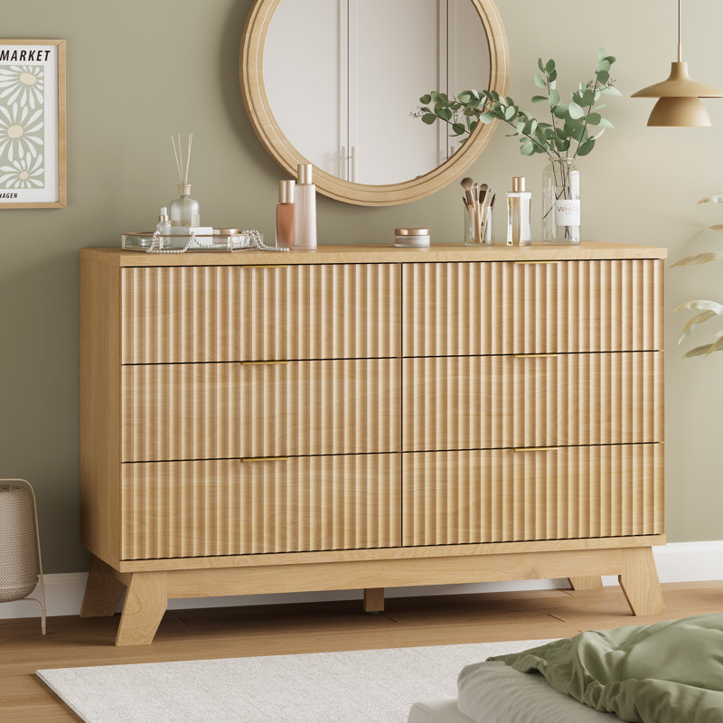 Commode à 6 tiroirs cannelée Modern, Beige