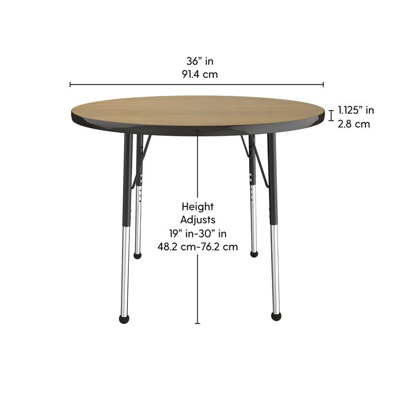Table ronde à hauteur réglable, Érable / bleu marine, H 24 po x L 60 po x l 60 po, Standard Ball Glide