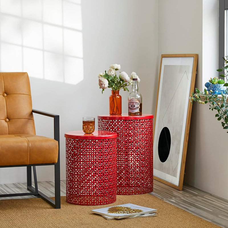 Ensemble de 2 tables d'appoint d'extérieur, tabouret de jardin décoratif pour l'extérieur