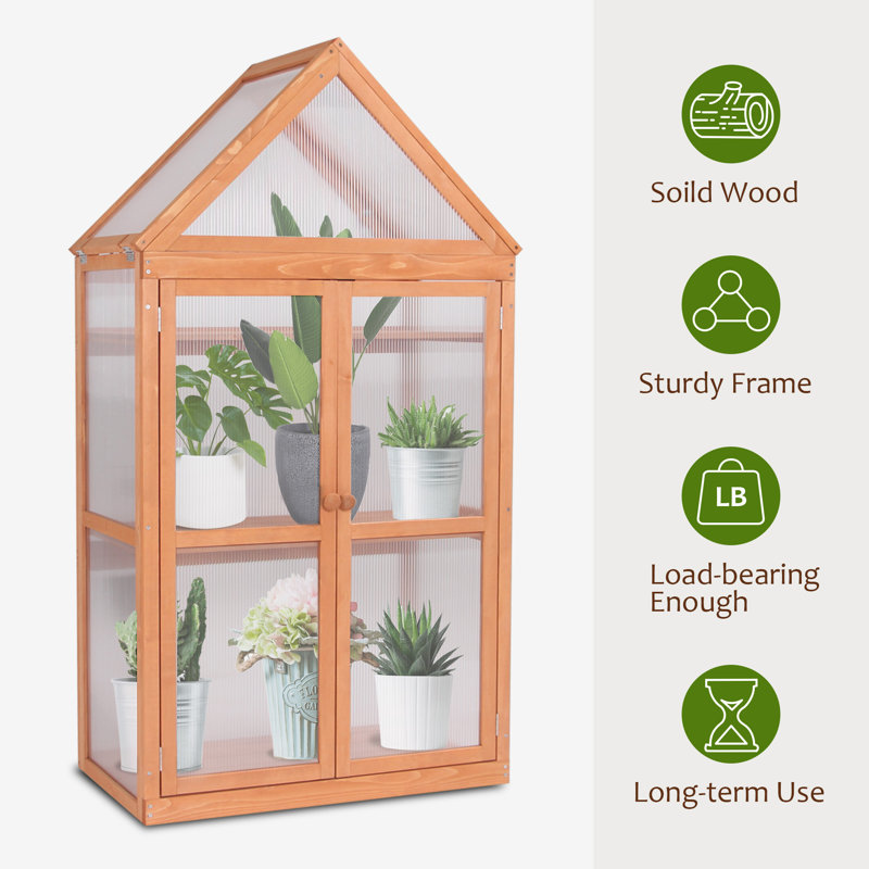 18.3" W x 29.9" D Wooden Greenhouse Cold Frame，Garden Raised Flower Planter Shelf, Orange