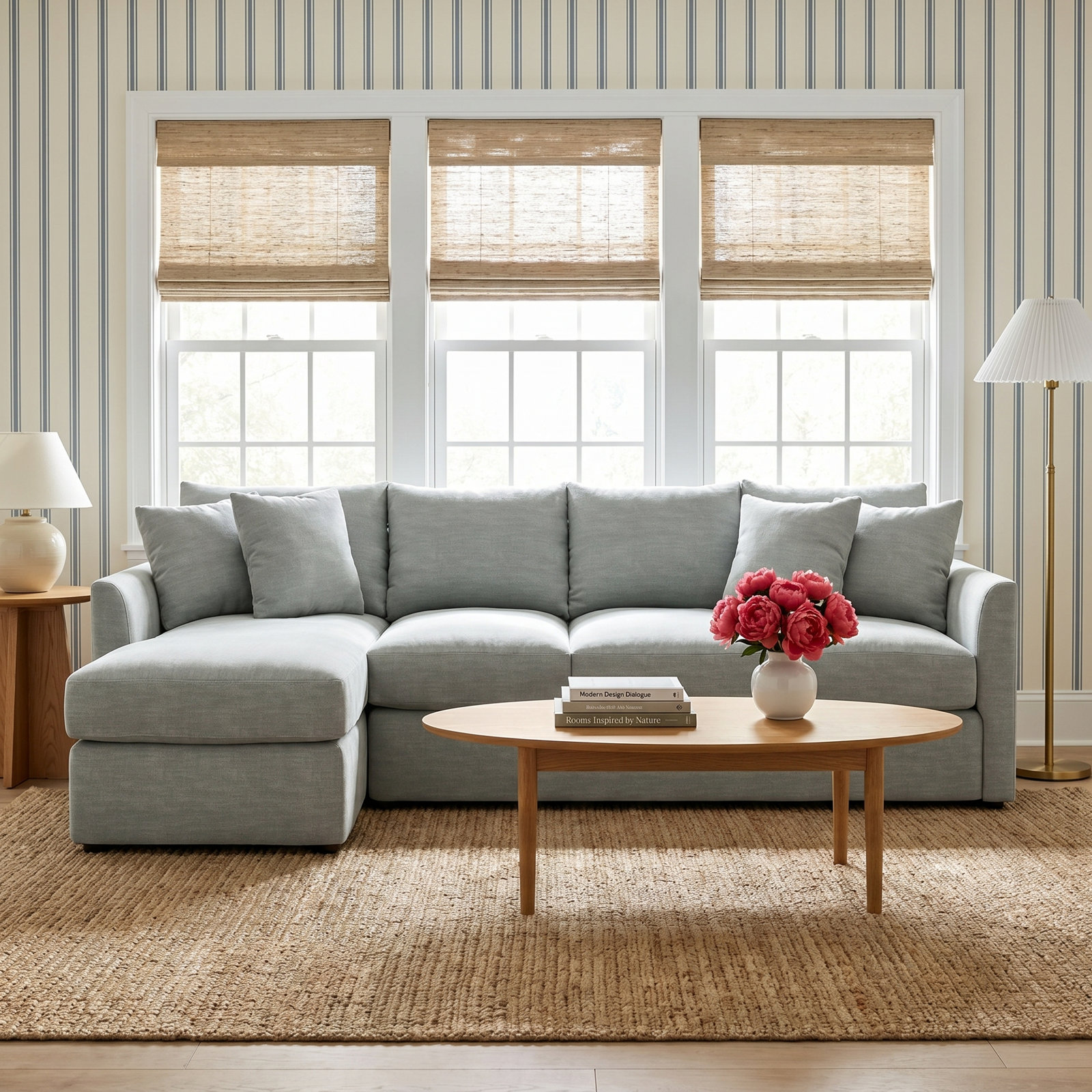 Cecelia Upholstered Chaise Sectional, Right Hand Facing, Conversation Capri Basketweave