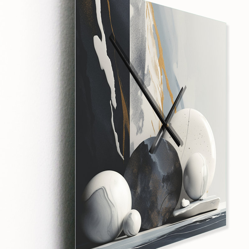 Abstract Marble Shapes I - Très grandes horloges murales en marbre abstrait, H 28 po x l 12 po x P 1 po
