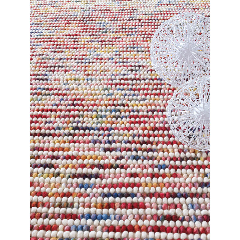 Bon Bons Abstract Handwoven Wool Red/Blue/Beige Area Rug, Rectangle 3' x 5'