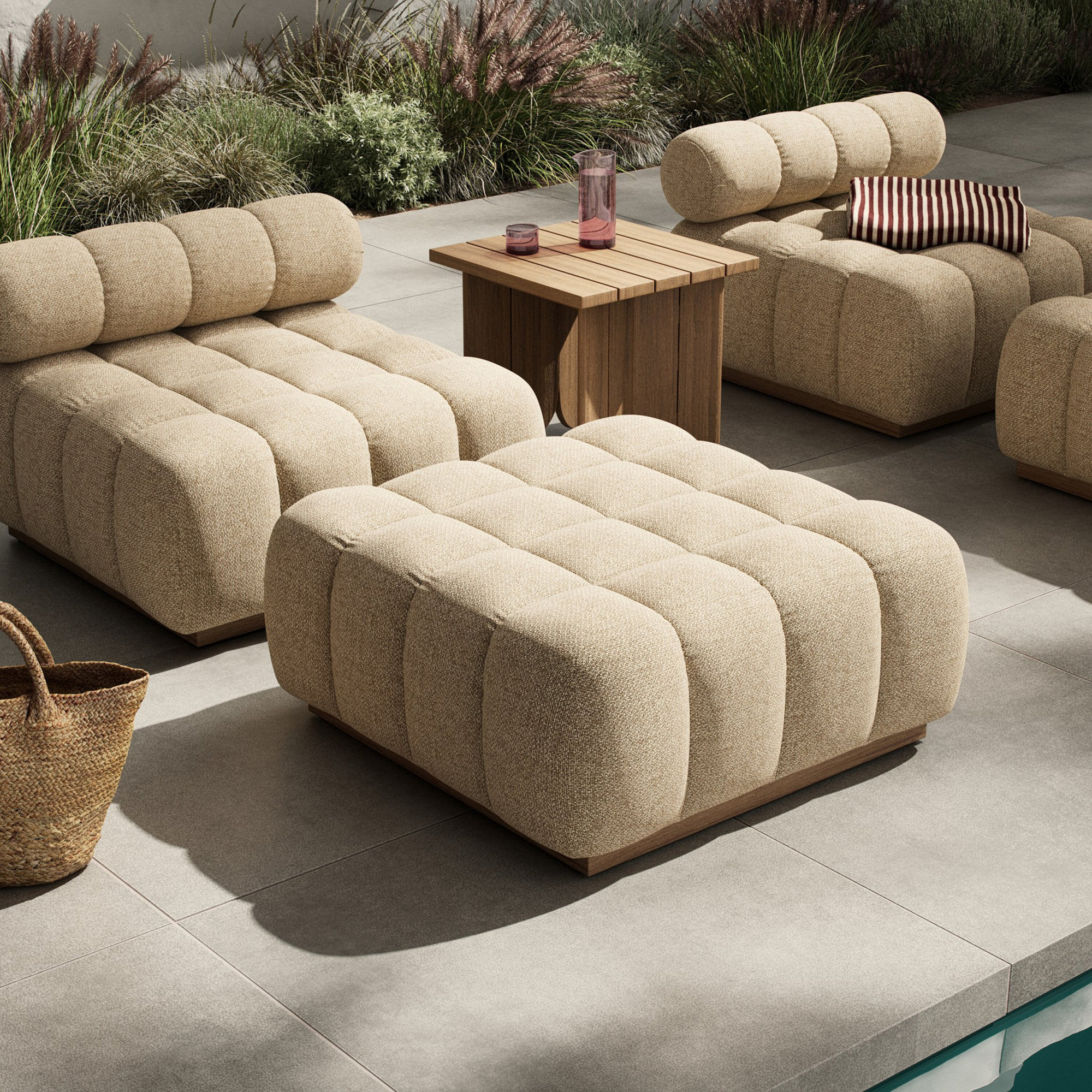 Martinique Outdoor Ottoman Piece-Hayes Cream