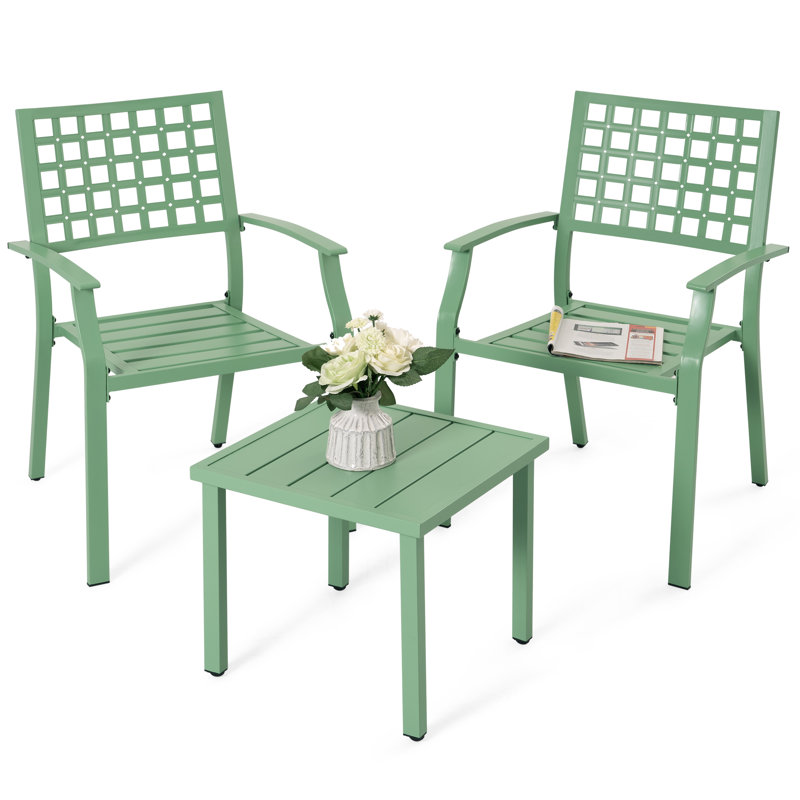 Metal Garden Bistro Set with Stackable Chairs & Square Side Table