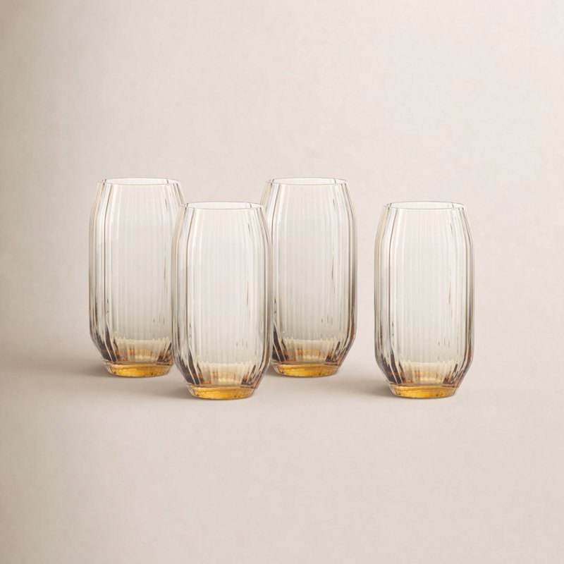 Fortessa Estiva Glass, 12.5 Ounce Hiball/Sparkling Cocktail (Set of 4), Textured Palm Green, Textured Ginger Gold