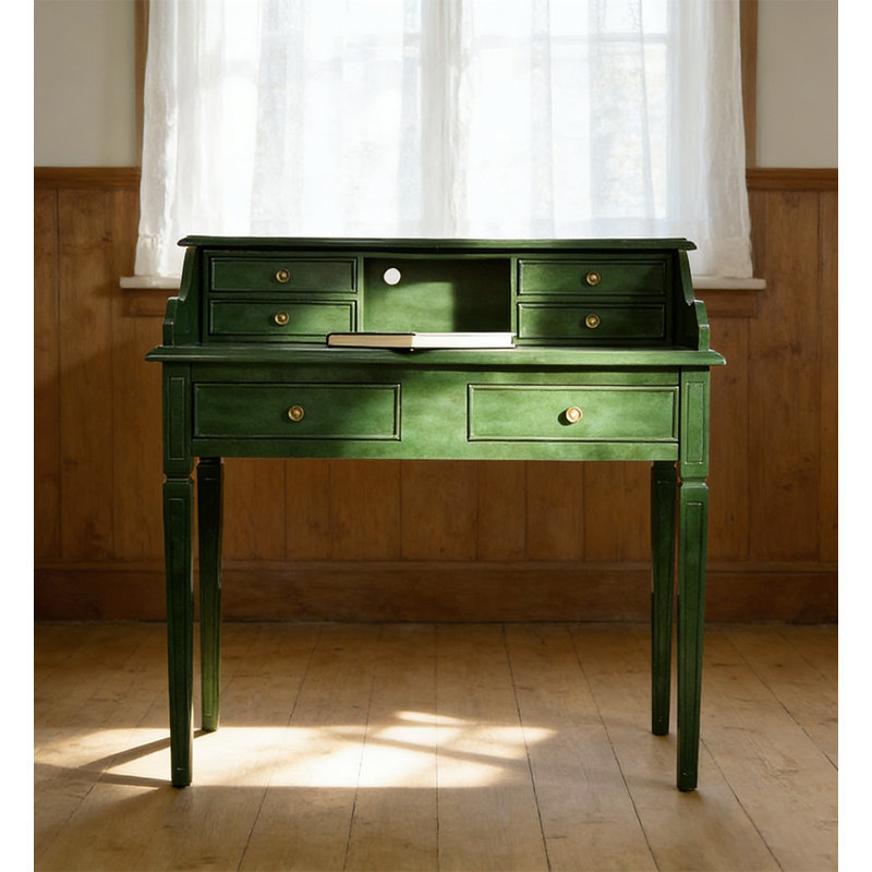 Bureau en bois massif vert émeraude American Vintage