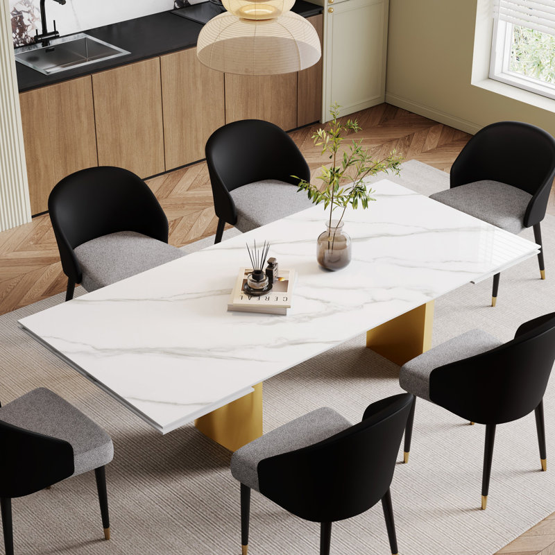 Andrik 9 - Piece Dining Set with 94.5'' Extendable Sintered Stone Table and 8 Dining Chairs for 8-10