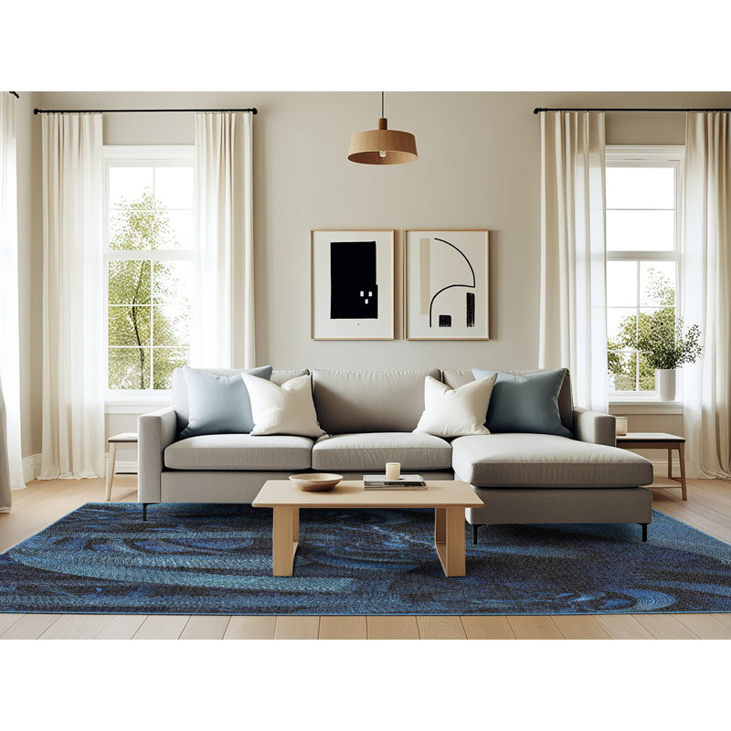 Tapis bleu marine tissé à la machine, Rectangle 6 pi x 9 pi