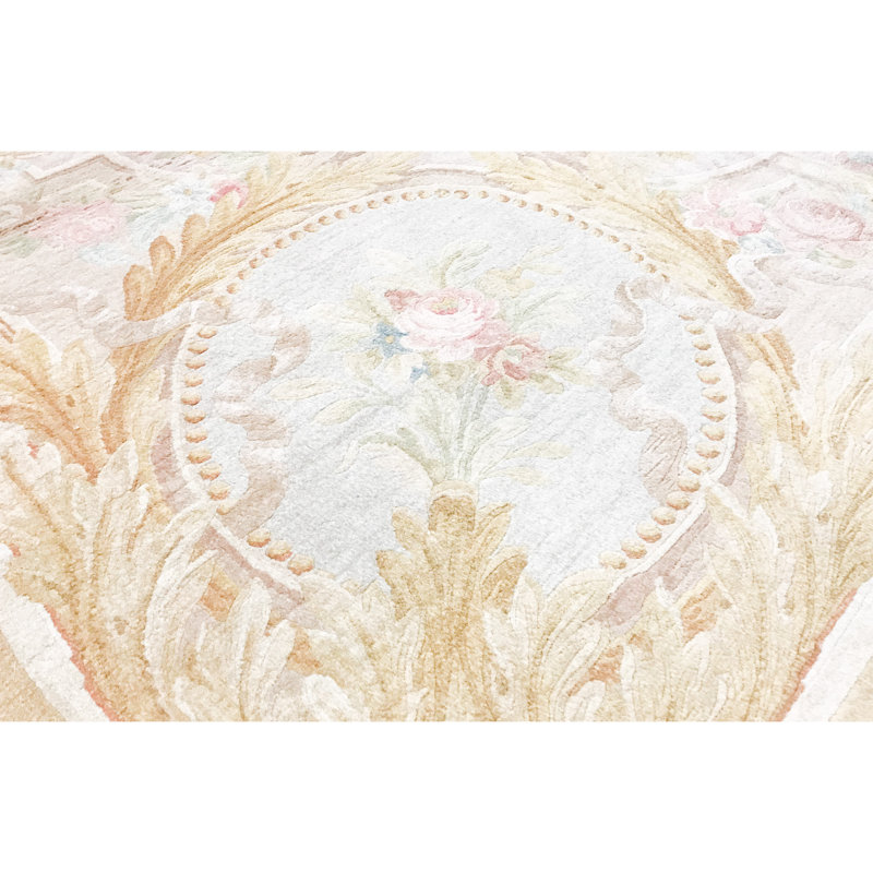 Hand-Knotted High-Quality Beige and Gold Area Rug
