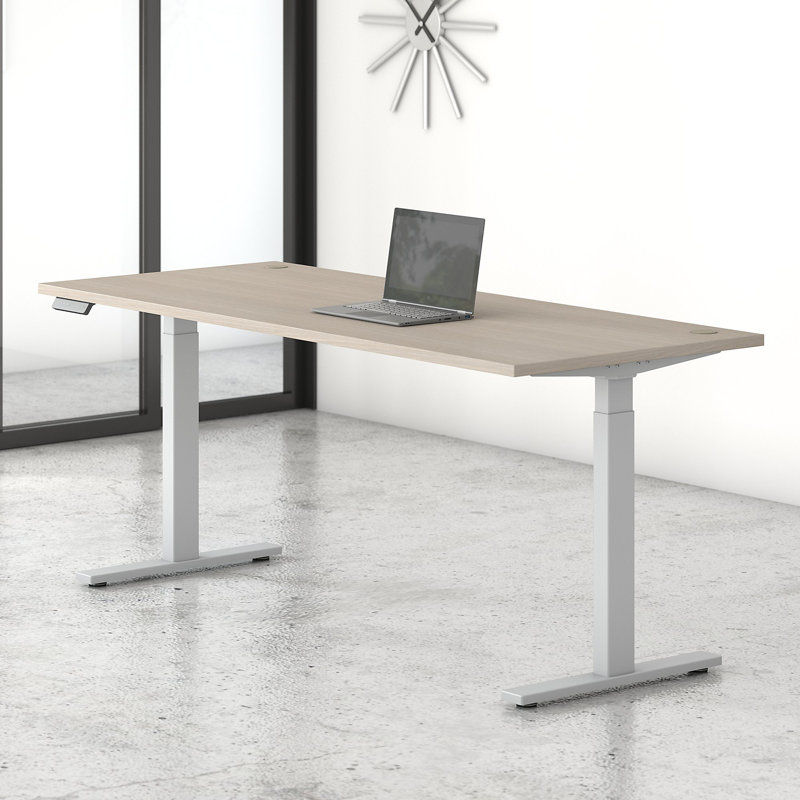 Adjustable Metal Base Standing Desk, 47.68" H x 47.59" W x 23.62" D, Sand Oak/Silver