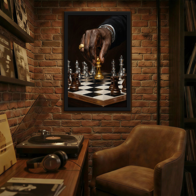 Abstract Hand Moving Chess King On Board, 24" H x 16" W