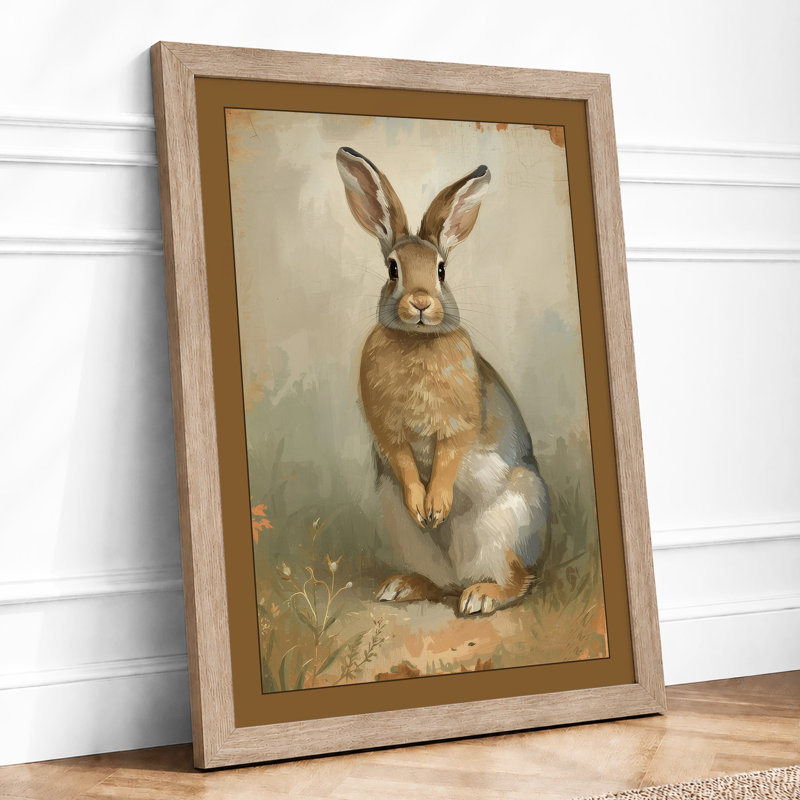 Watchful Hare Boho - Framed Print, Oak, A3 - 42.0 x 29.7 cm