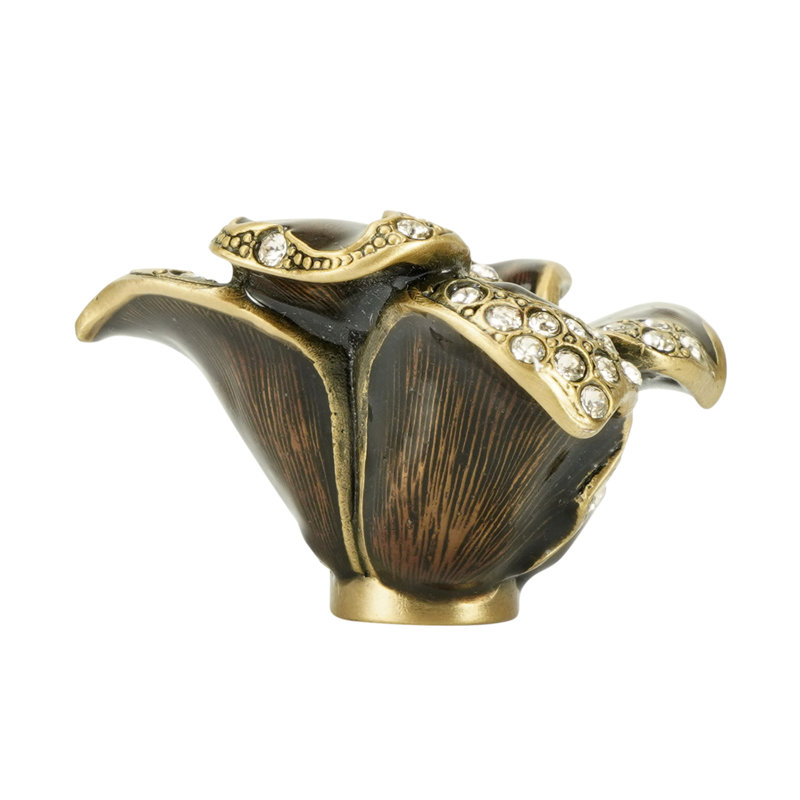 CHARTRES KNOB; RED MAHOGANY; DECORATED WITH SWAROVSKI® SILK CRYSTALS; MUSEUM GOLD PLATE