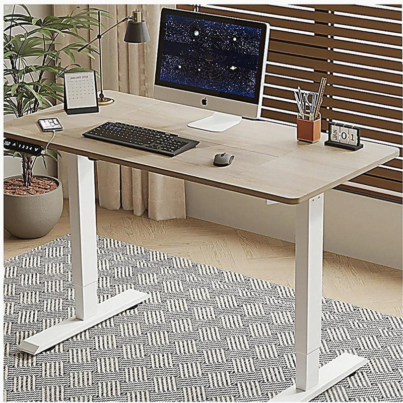 Bureau debout électrique en chêne clair 55 po x 24 po à hauteur réglable pour la maison et le bureau, Chêne / Blanc