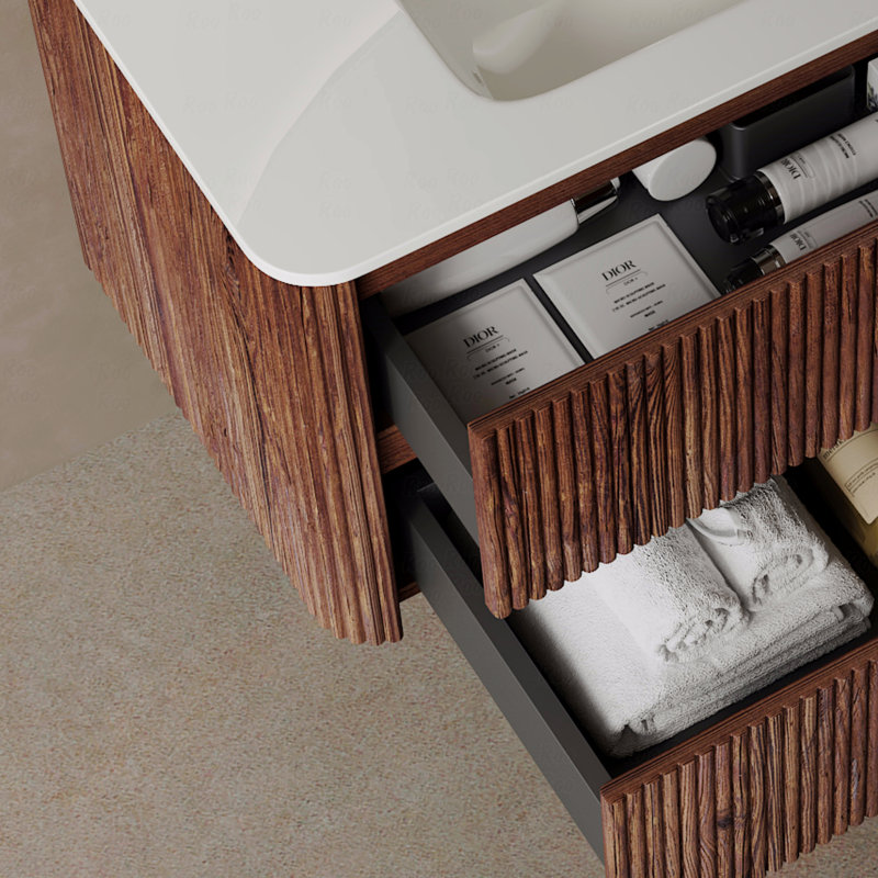 Meuble-lavabo de 36 po avec lavabo, armoire de rangement murale en contreplaqué flottant avec lavabo en céramique 2 tiroirs, sans robinet