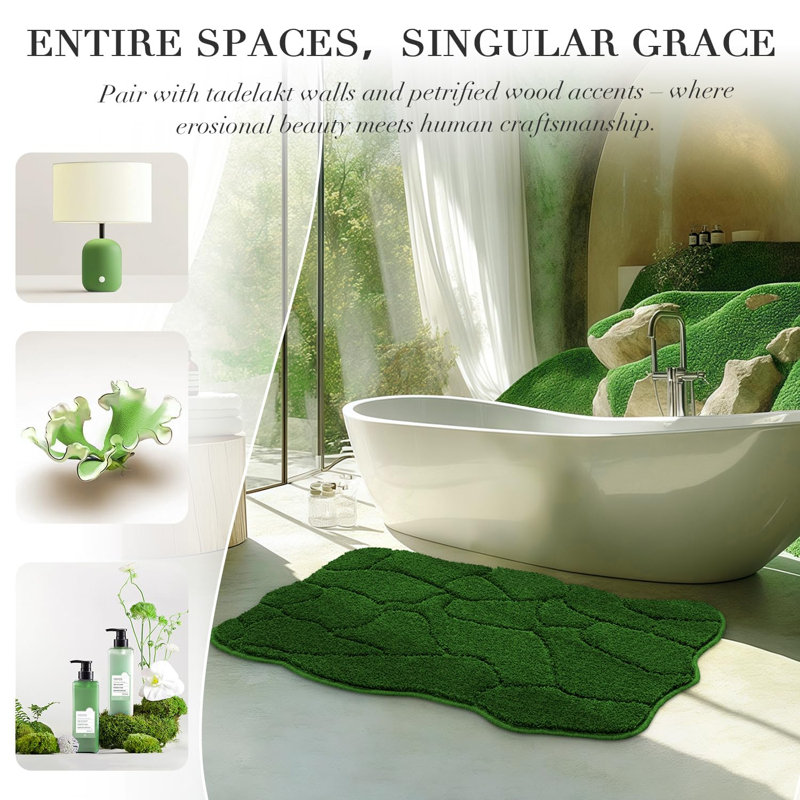 Tapis de bain, tapis de bain festonnés 32 x 20, antidérapants, vert forêt