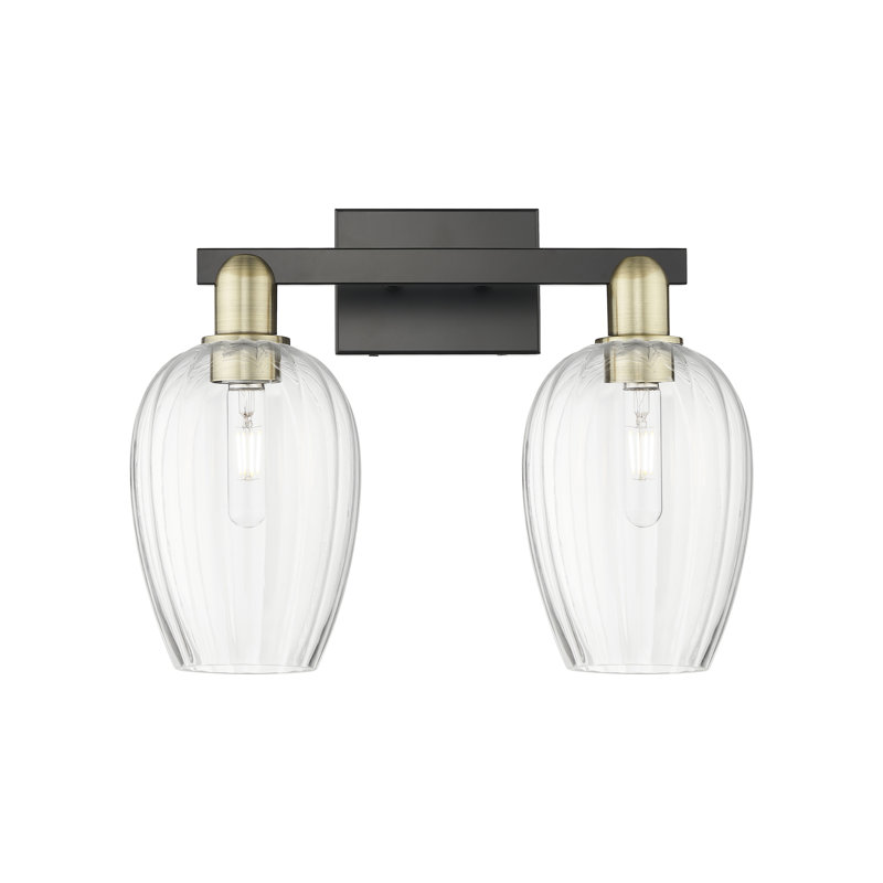 Eldon - 4 Light 36" Flute Shade Bath Vanity Light, Antique Brass/Matte Black, Clear, 2 Lights
