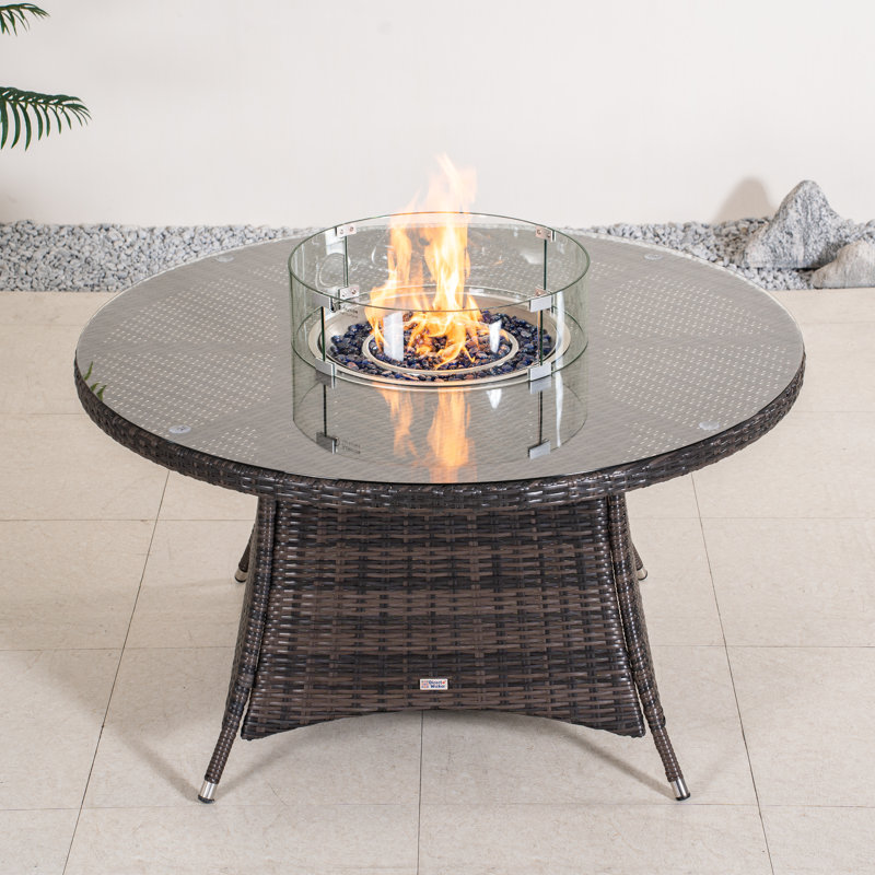 Round Wicker Propane  Fire Pit Table With Hidden Fuel Tank, Brown