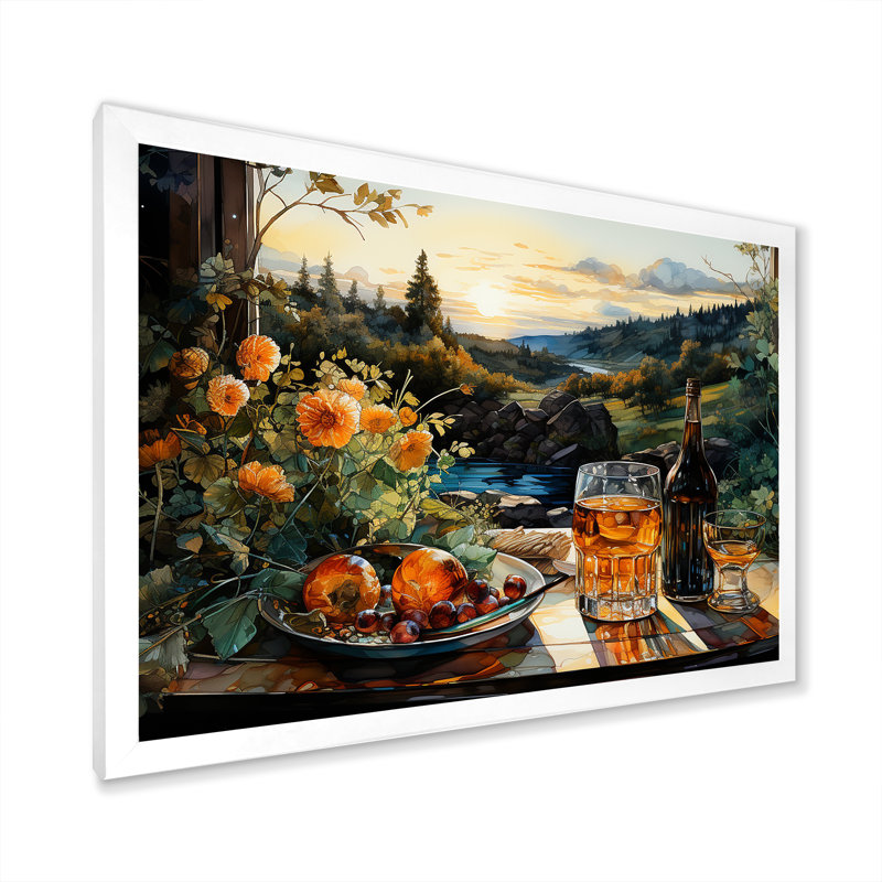 Repas de pique-nique, charme sur toile, Cadre simple blanc, H 12 po x l 20 po x P 1 po