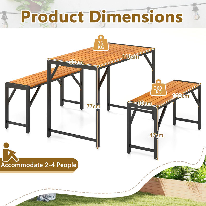 Rectangular 3 - Piece 4 - Person 110CmL Outdoor Table Set