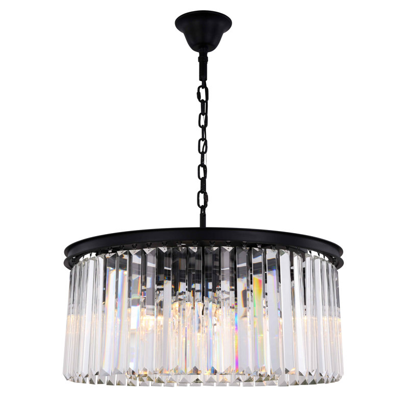 Lustre en cristal 8 lumières Yazmin, Transparent, Noir mat
