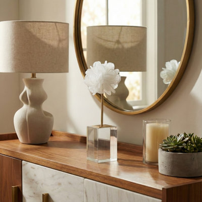 Oakden Modern Crystal & Metal Decorative Object with Glass Base - Elegant Sculptural Accent for Stylish Interiors