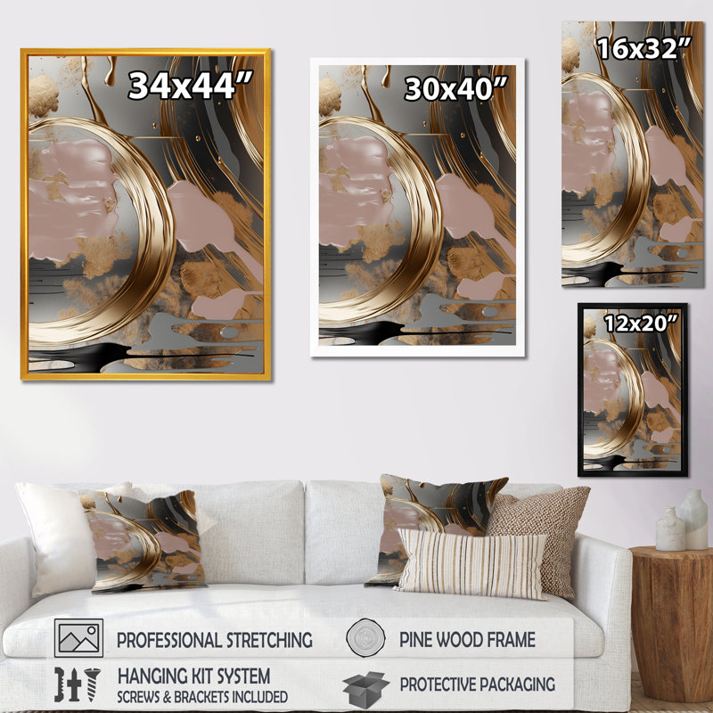 «Abstract Golden Infinity Circles I», art abstrait, Toile tendue, H 40 po x l 30 po x P 1,5 po