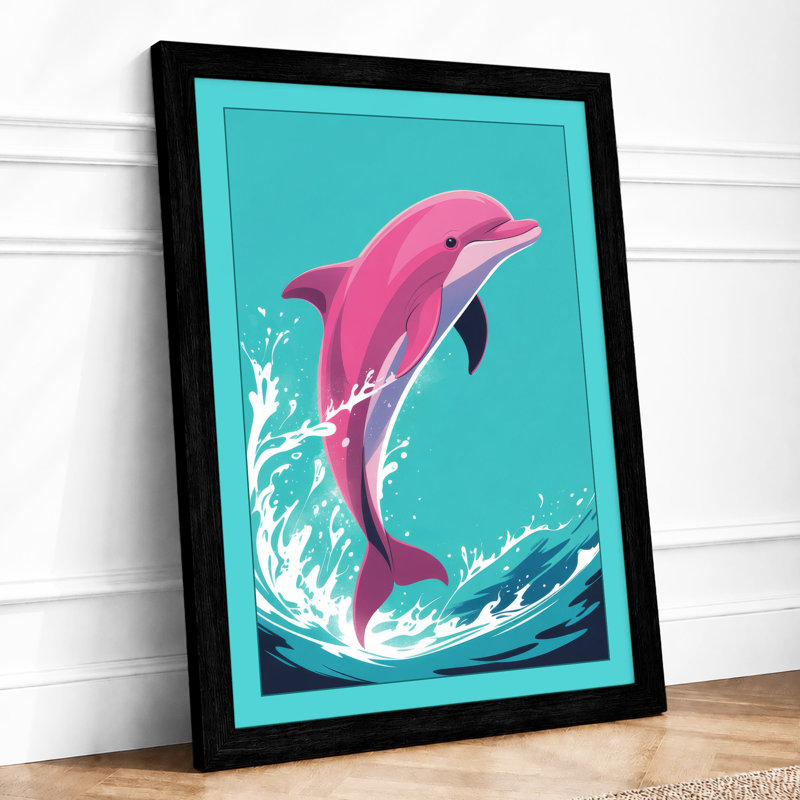 Leaping Dolphin Coastal - Framed Print, A2 - 59.4 x 42.0 cm, Black