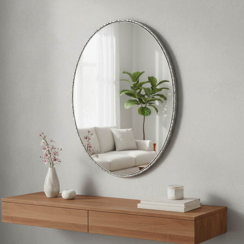 Iron Art Oval Retro Mirror, Silver