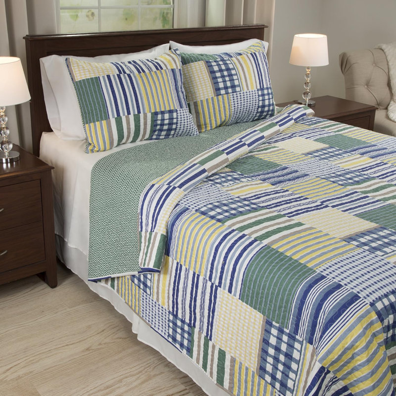 Ensemble de courtepointe avec taie décorative - Patchwork classique avec couvre-oreiller - Literie légère lavable à la machine