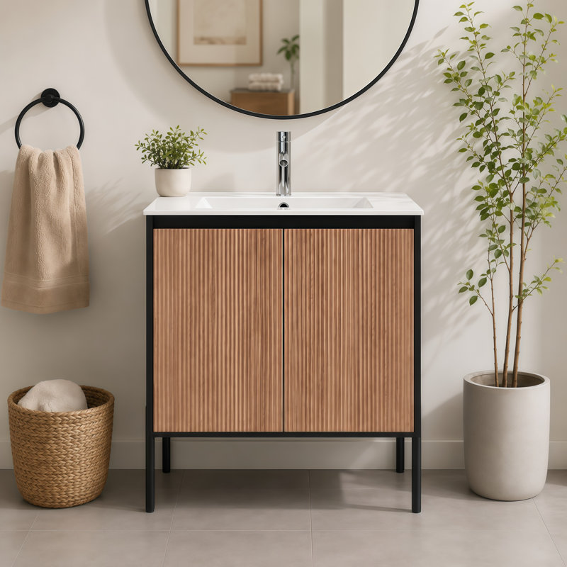 Ensemble de meuble-lavabo autoportant moderne 30 po, avec hauteur ajustable et ensemble de meuble-lavabo