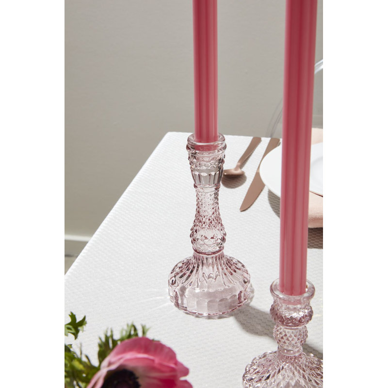 Bougeoir de table en verre Eliana Samira, Rose