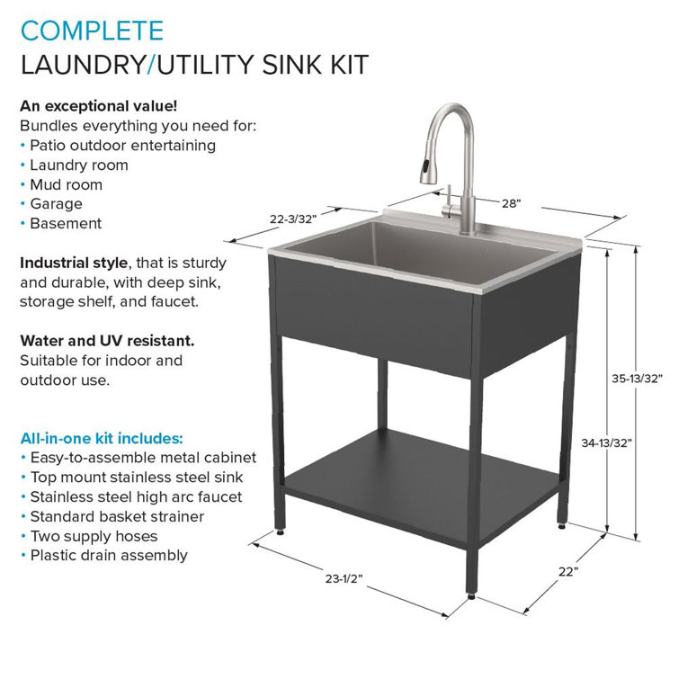 All-In-One 28 L x 22 W Free Standing Laundry Sink with Faucet