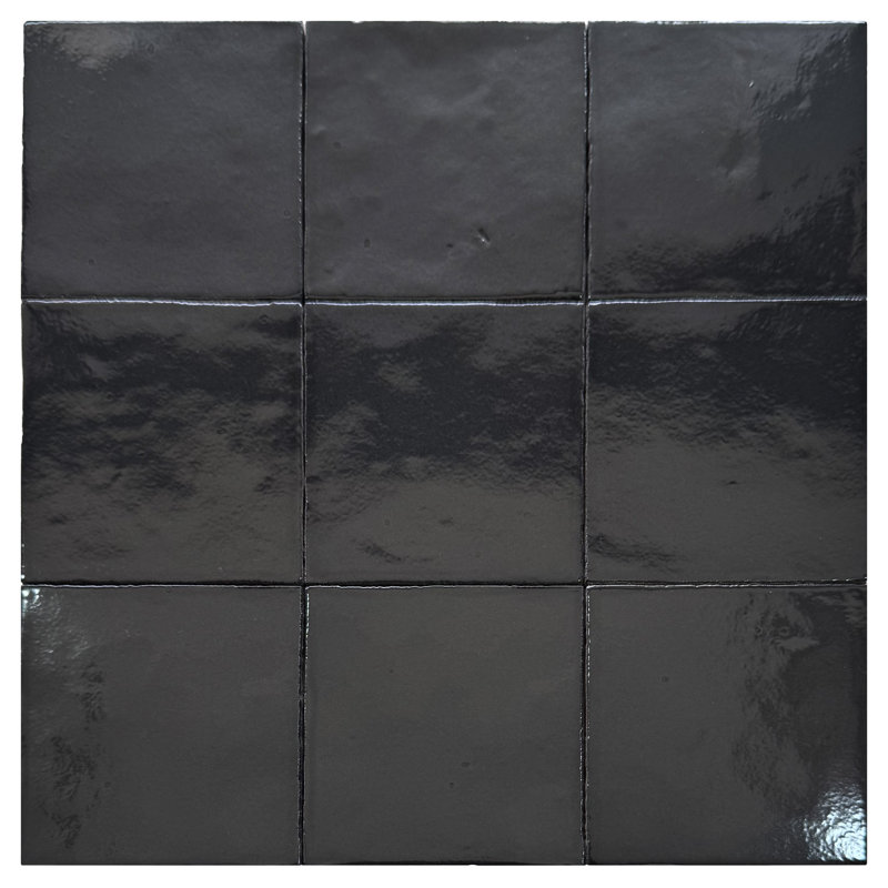 Zelij 4"x4" Ceramic Zellige Look Wall Tile, Black