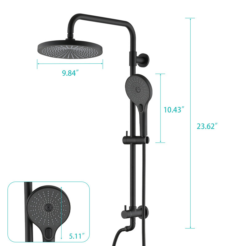 Matte Black Shower System With Handheld - 8" Rainfall Head & 3-Setting , Adjustable Slide Bar, Corrosion And Discoloration , 360 Rotatable, 1.8 Gpm Flow To Scratches, Easy Lime Scale Clean, Flow,