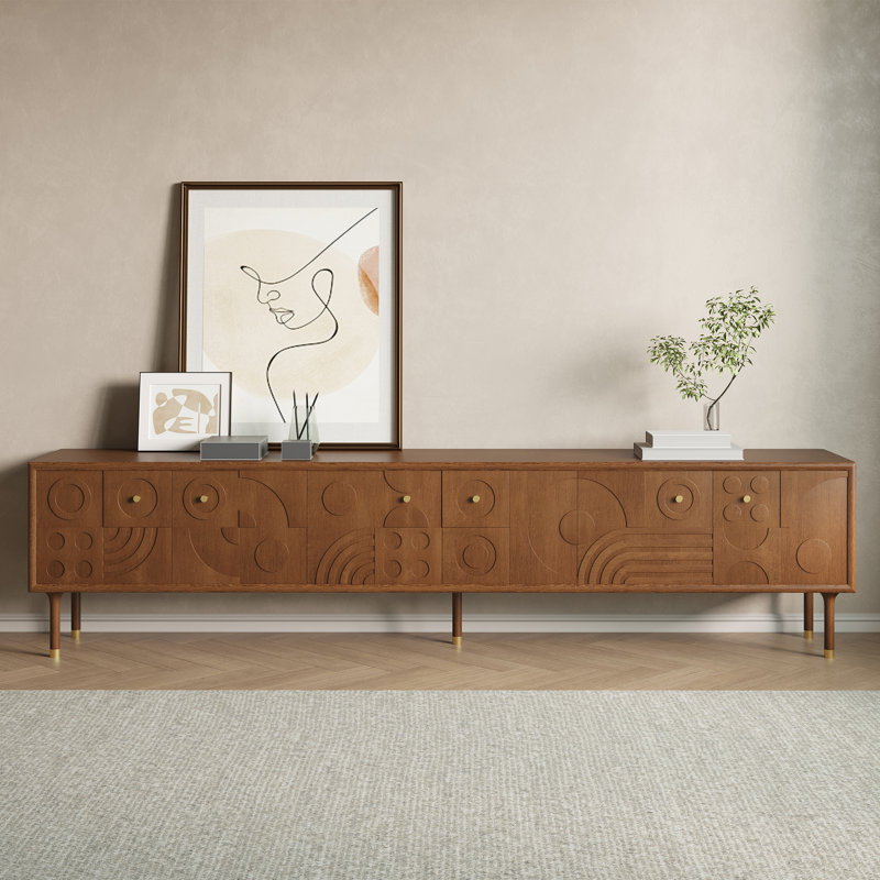 Meuble télé Mid-Century moderne, entièrement assemblé, Brun, H 22,83 po x L 94,49 po x l 16,93 po